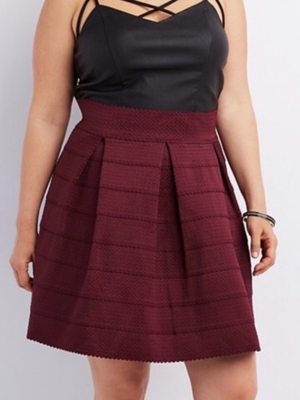 Charlotte Russe Skirt Dark Red Short Full Pleated Cocktail Dinner Women's Medium